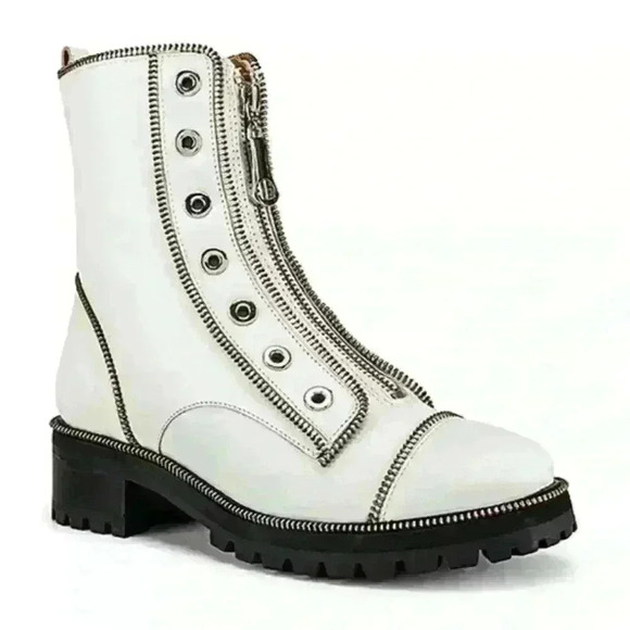 Schutz Ann Marie White Leather Zip Up Combat Boots Size 10 - Picture 1 of 12